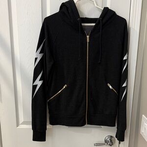 Aviator Nation Gold Zip 
Hoodie with Lightning Bolt Design